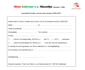 Inschrijfformulier Concertbezoeken seizoen 2026/2027